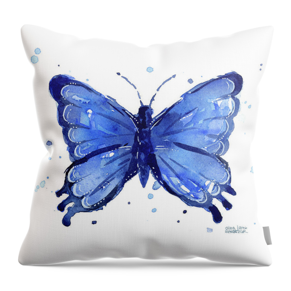 Watercolor Throw Pillow featuring the painting Butterfly Watercolor Blue by Olga Shvartsur