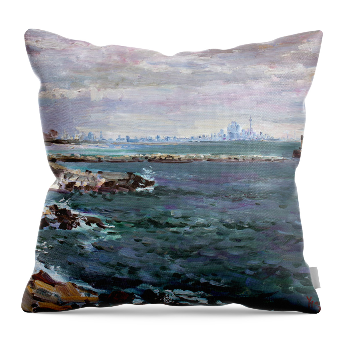 Mississauga Throw Pillow featuring the painting By Lakeshore Mississauga by Ylli Haruni