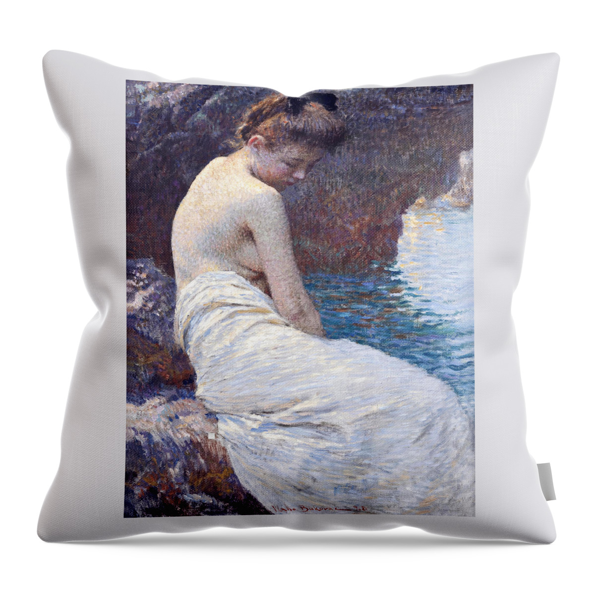 Vlaho Bukovac Throw Pillow featuring the painting By the Sea by Vlaho Bukovac