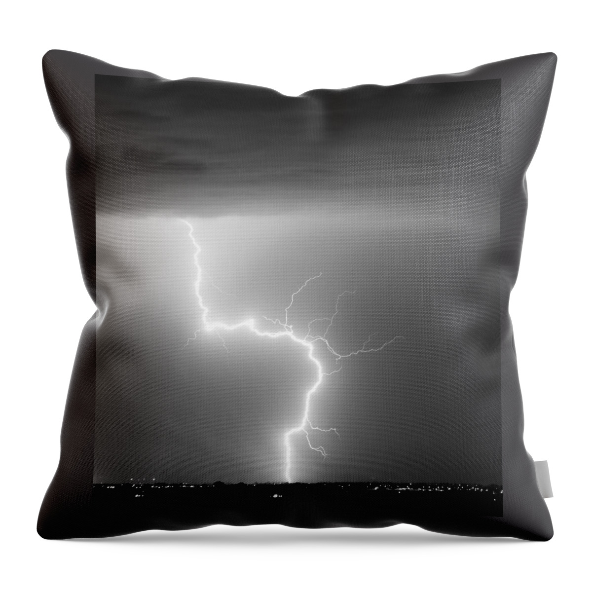 City Throw Pillow featuring the photograph C2G Lightning Strike in Black and White by James BO Insogna