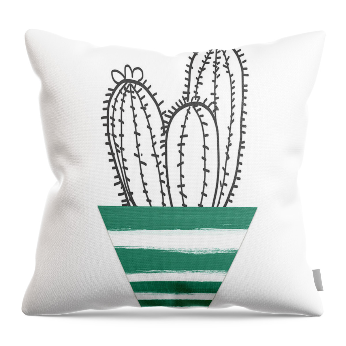 Plant Throw Pillow featuring the mixed media Cactus In A Green Pot- Art by Linda Woods by Linda Woods