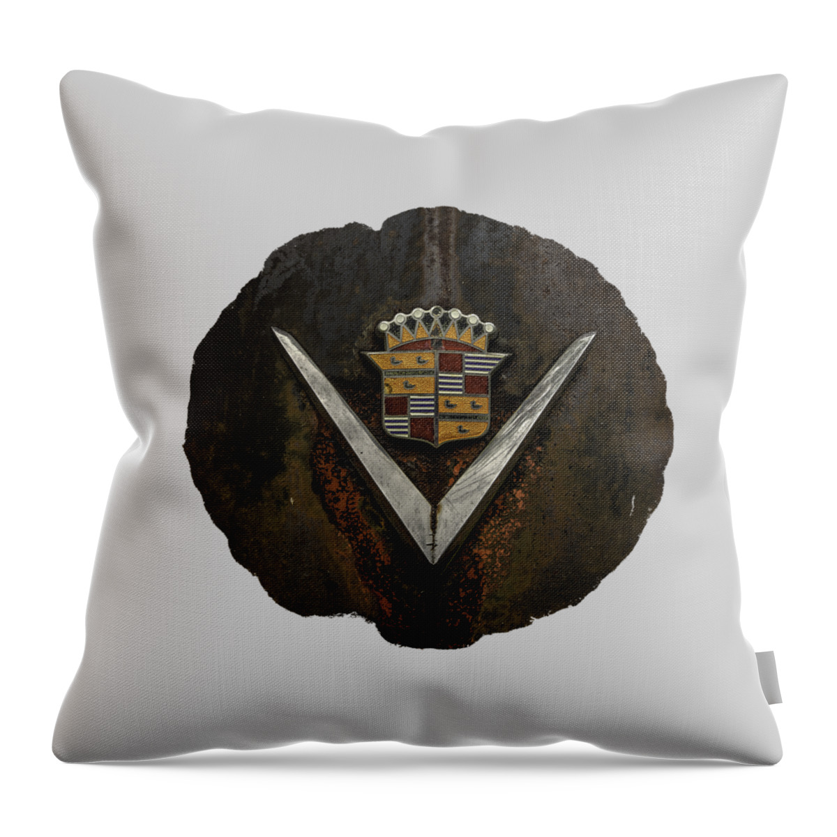 Antique Throw Pillow featuring the photograph Caddy Emblem by Debra and Dave Vanderlaan