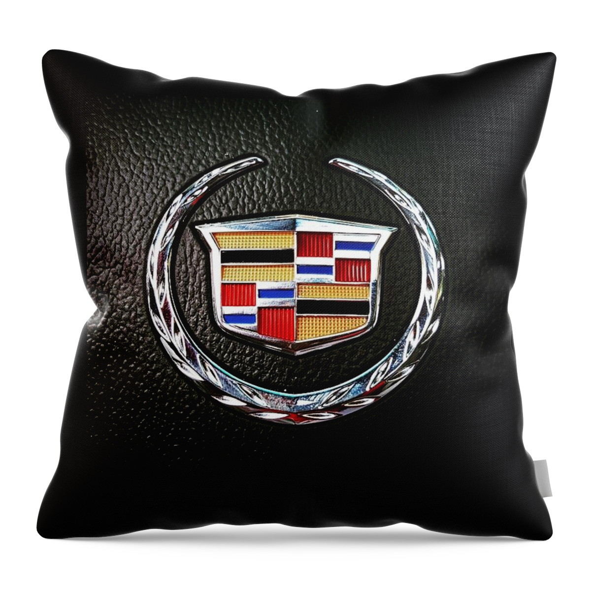 Cadillac Throw Pillow featuring the photograph Cadillac Emblem by Britten Adams