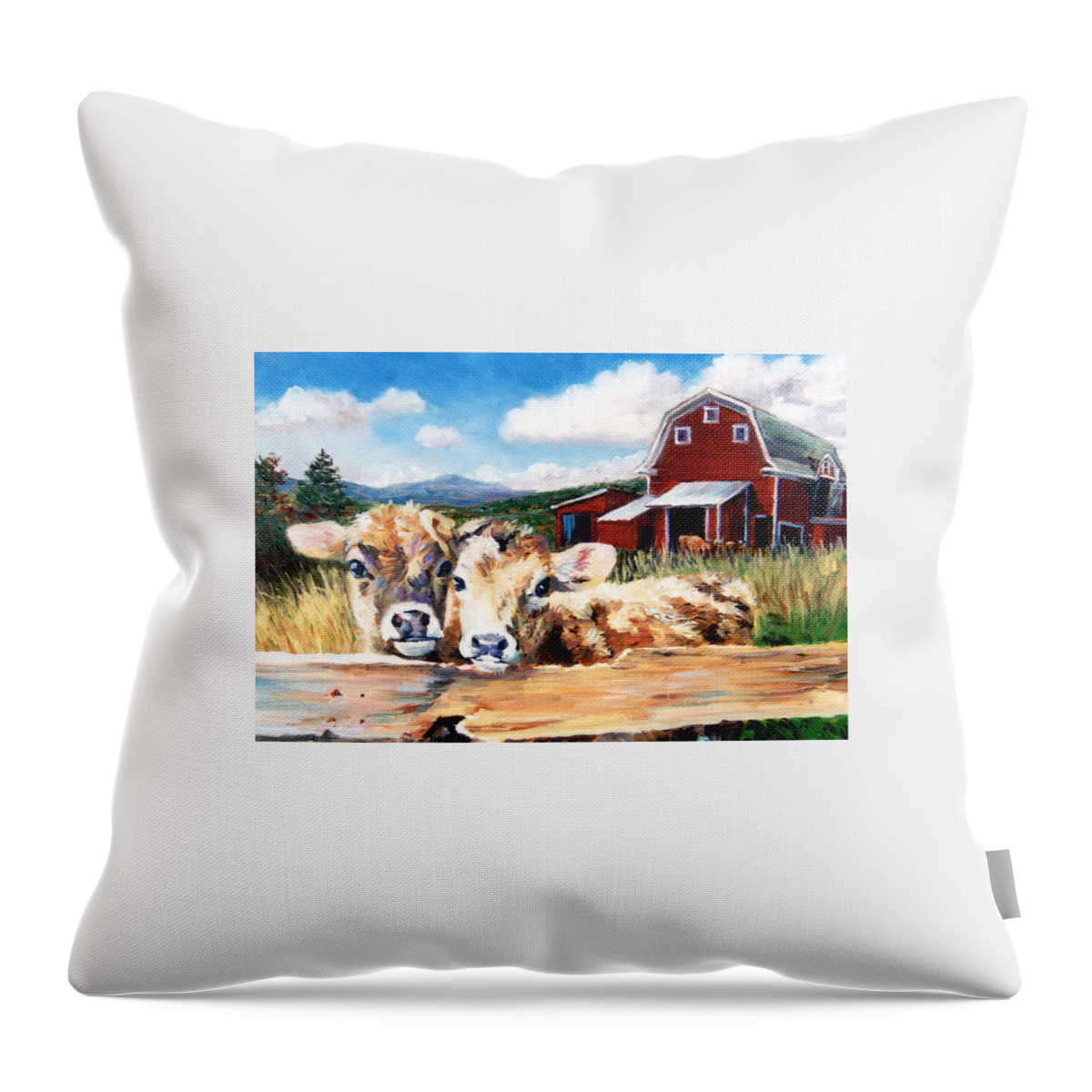 Cows Throw Pillow featuring the painting Calves by Marie Witte
