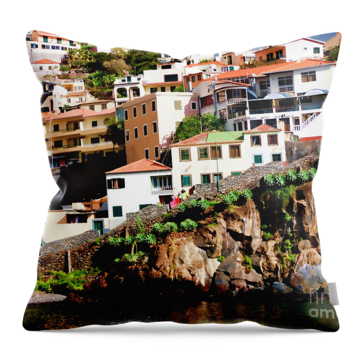 Fishing Throw Pillow featuring the photograph Camara de Lobos on the island of Madeira by Brenda Kean