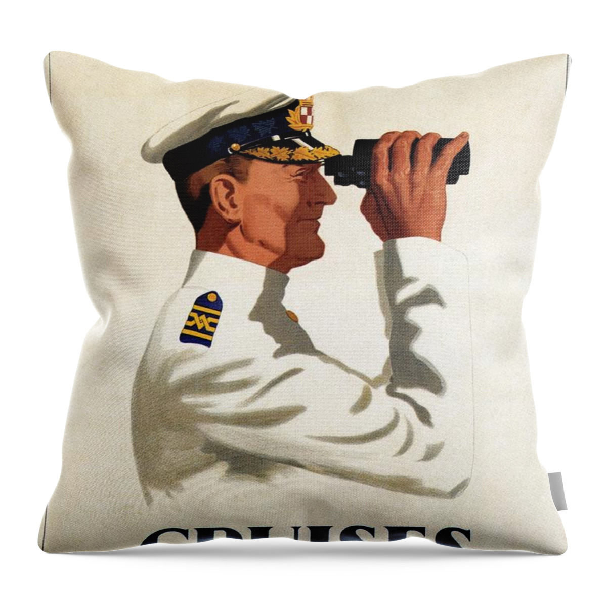 Canadian Pacific Throw Pillow featuring the mixed media Canadian Pacific - Cruises - Sailor With Binocular - Retro travel Poster - Vintage Poster by Studio Grafiikka
