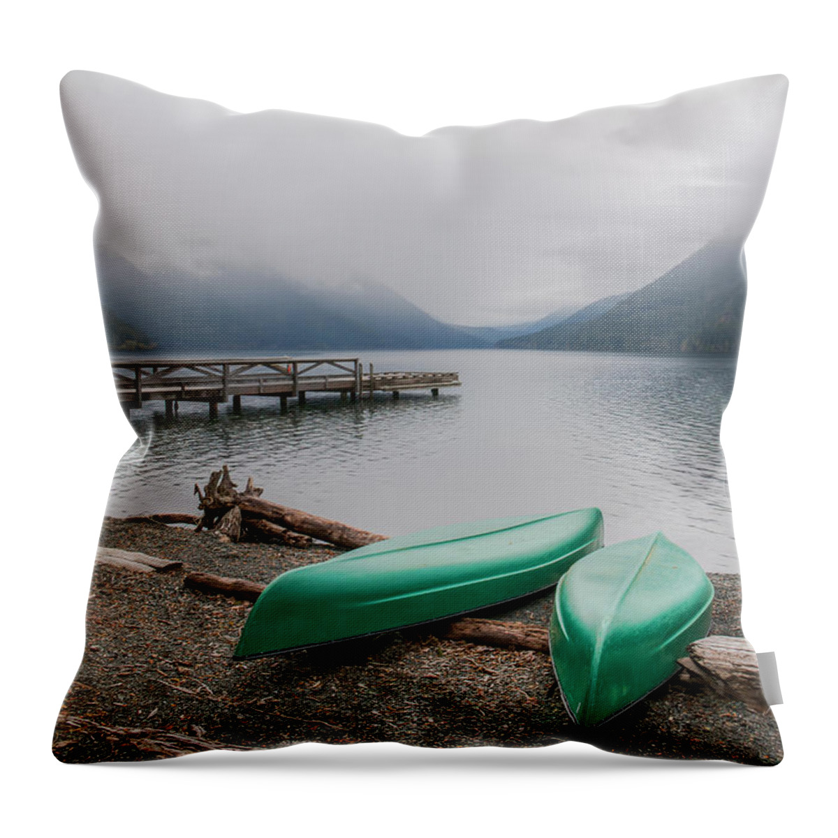 Lake Crescent Throw Pillow featuring the photograph Canoes at Lake Crescent 0653 by Kristina Rinell