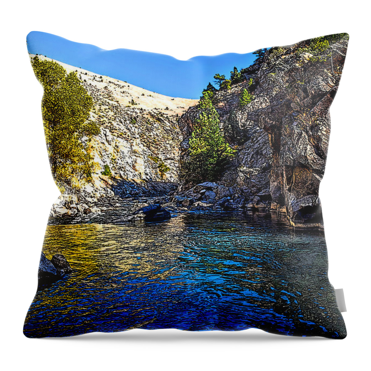 Stream Throw Pillow featuring the digital art Canyon Bend - Digital Texturing by Michael Brungardt