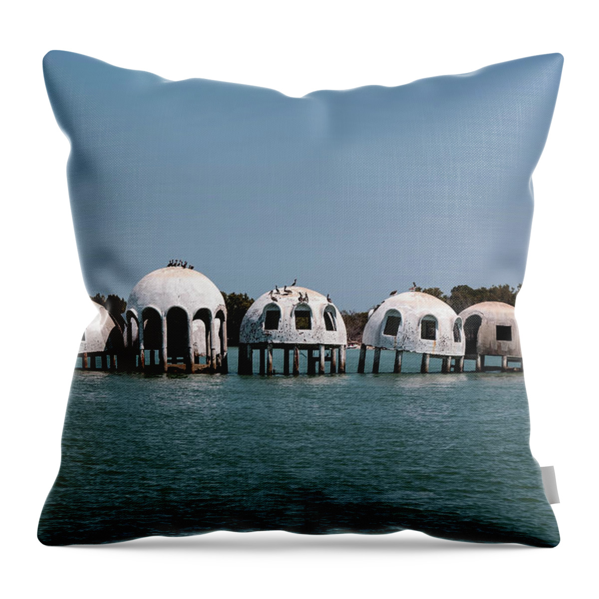 Florida Throw Pillow featuring the photograph Cape Romano - Domed Homes - Marco in the Background by Ronald Reid
