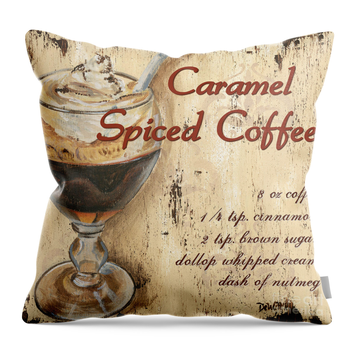 Coffee Throw Pillow featuring the painting Caramel Spiced Coffee by Debbie DeWitt