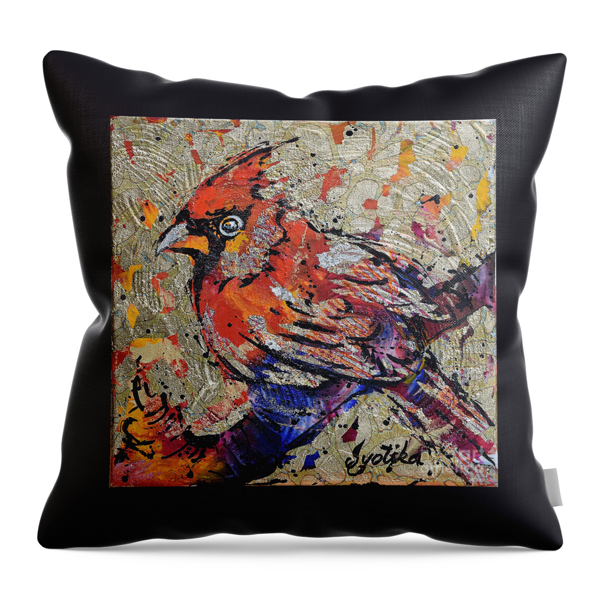 Cardinal Throw Pillow featuring the painting Cardinal by Jyotika Shroff