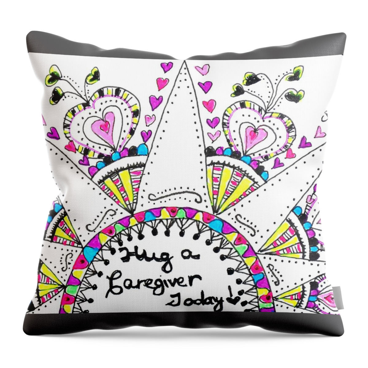 Caregiver Throw Pillow featuring the drawing Caregiver Crown Of Hearts by Carole Brecht