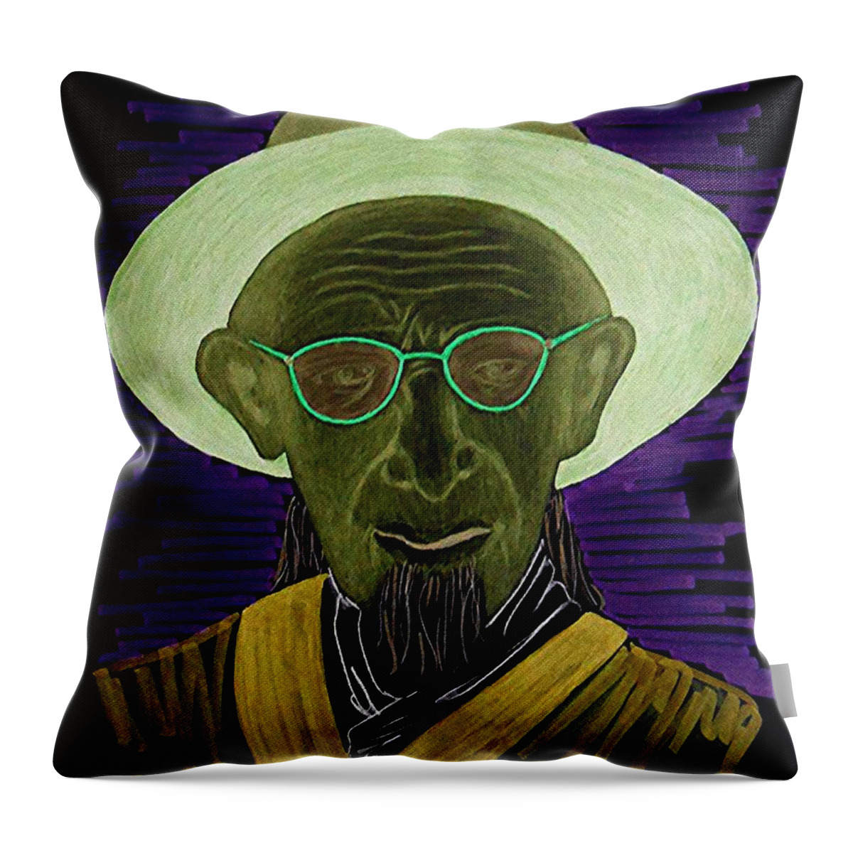 Chinese Throw Pillow featuring the painting Caretaker, Chinese Palace -- Negative by Jayne Somogy
