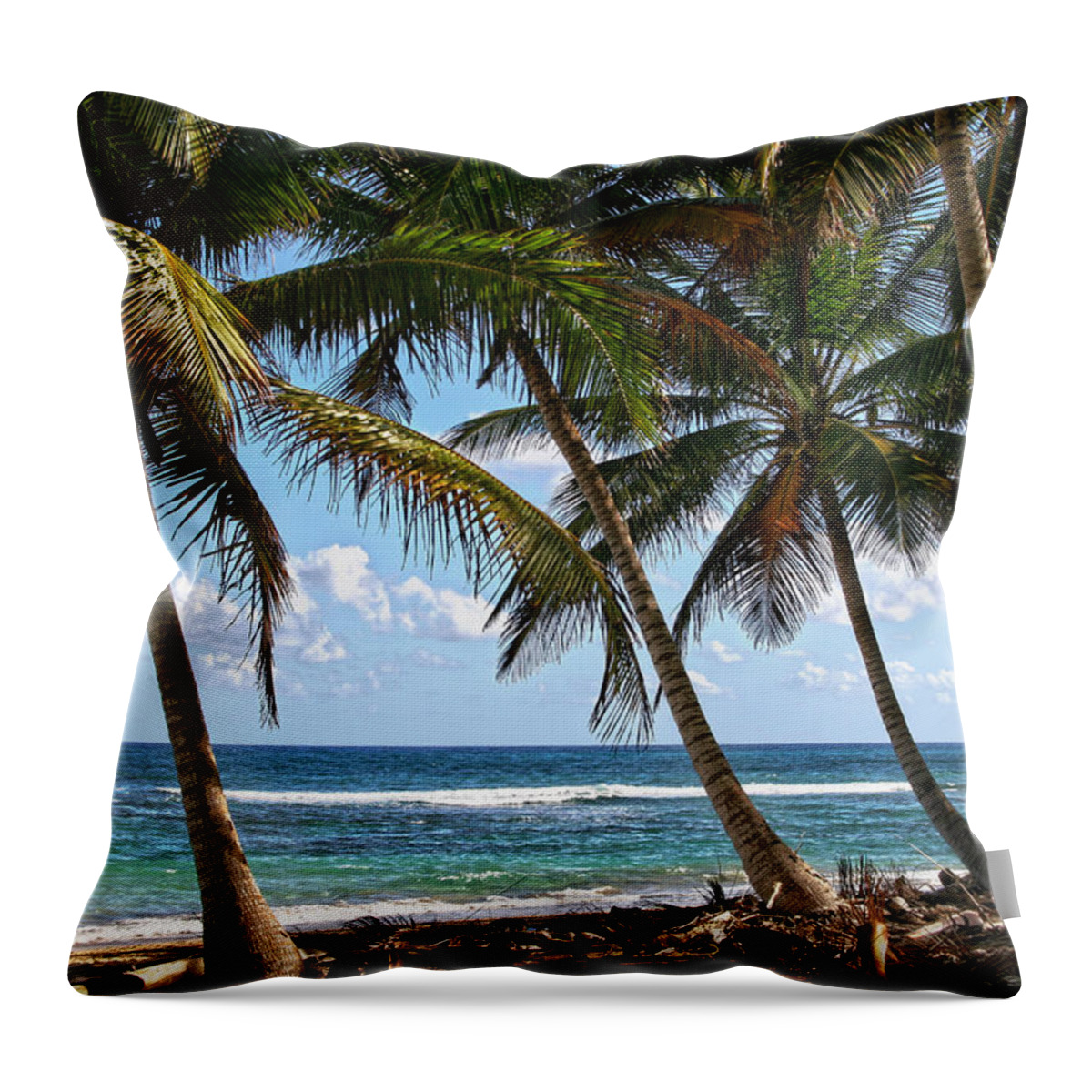 Palms Island Palm Tree Trees Beach Sea Ocean Vacation Travel Sand Salt Throw Pillow featuring the photograph Caribbean Palms by Robert Och