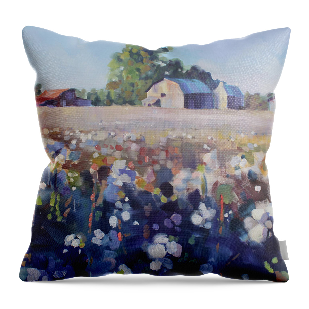 Cotton Throw Pillow featuring the painting Carolina Cotton II by Susan Bradbury