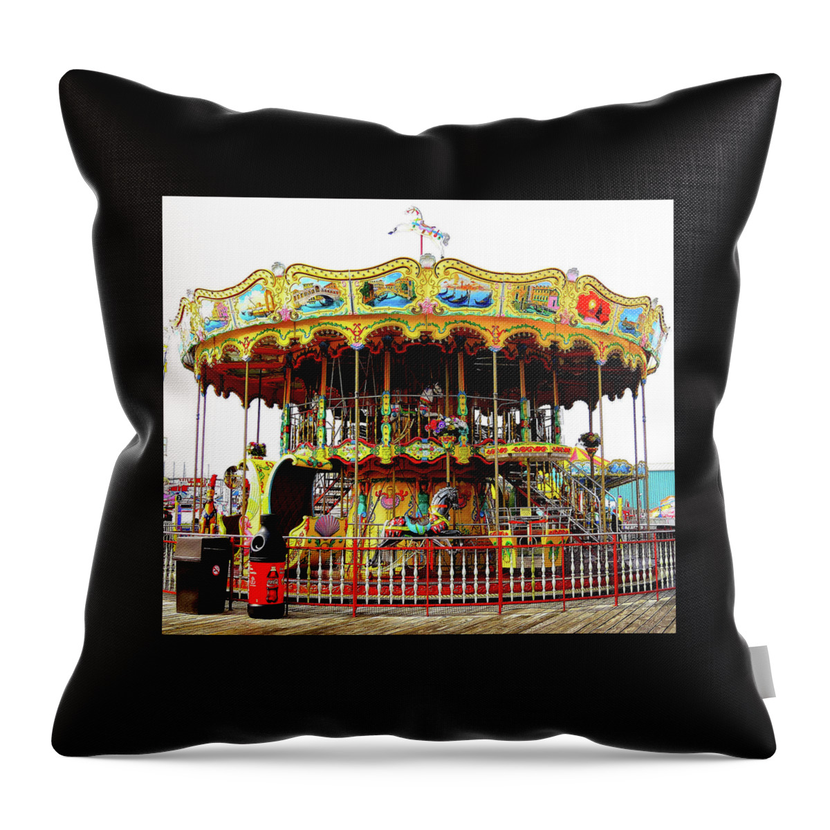 Merry-go-round Throw Pillow featuring the photograph Carousel on the Wildwood, New Jersey Boardwalk by Linda Stern