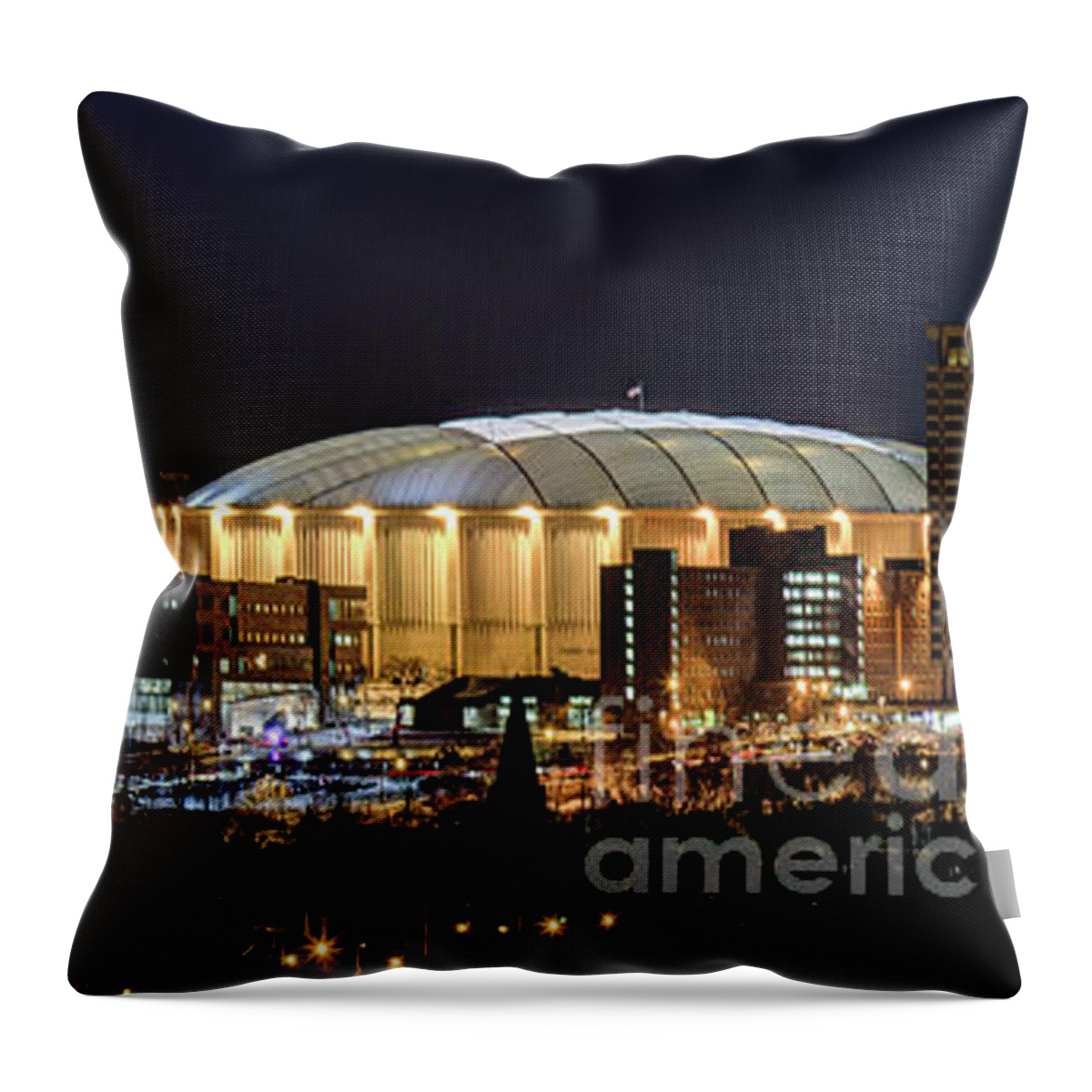 Skyline Throw Pillow featuring the photograph Carrier Dome and Syracuse Skyline Panoramic View by Rod Best