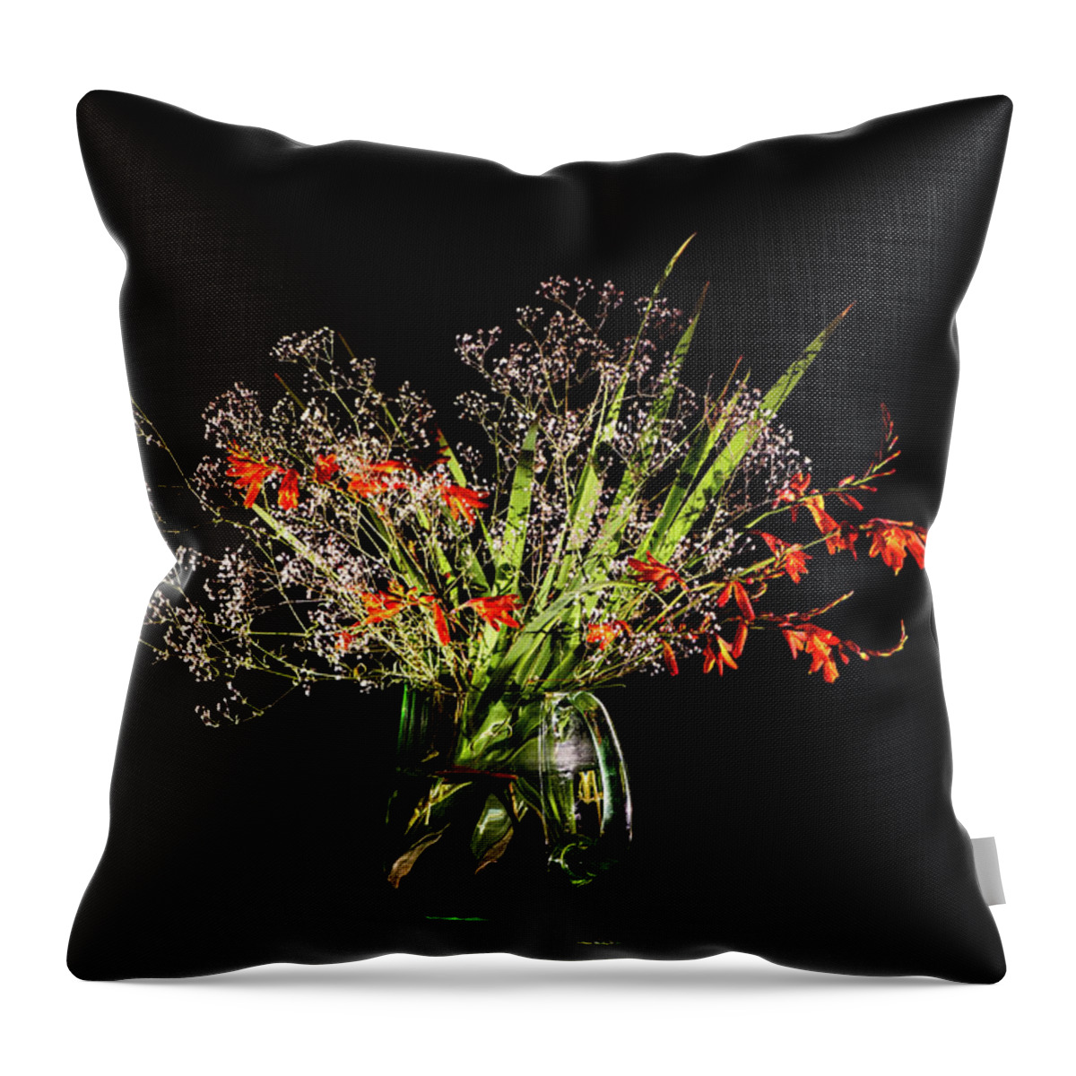 Baby's Breath Throw Pillow featuring the photograph Cascade of white and orange. by Torbjorn Swenelius