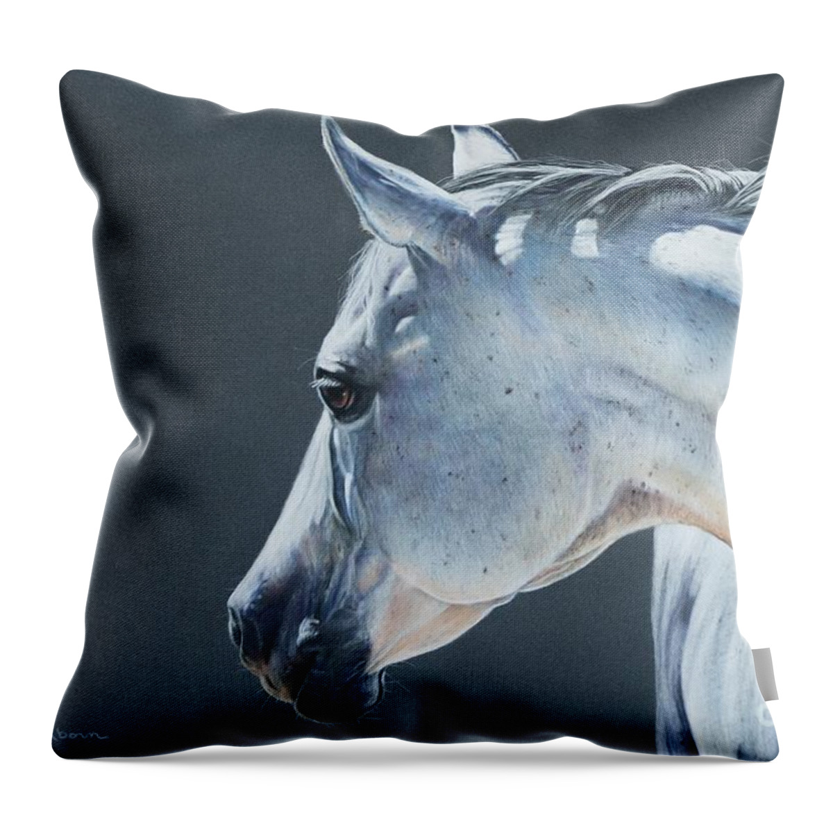 Cassi''s Mare Throw Pillow featuring the pastel Cassi's Mare by Joni Beinborn