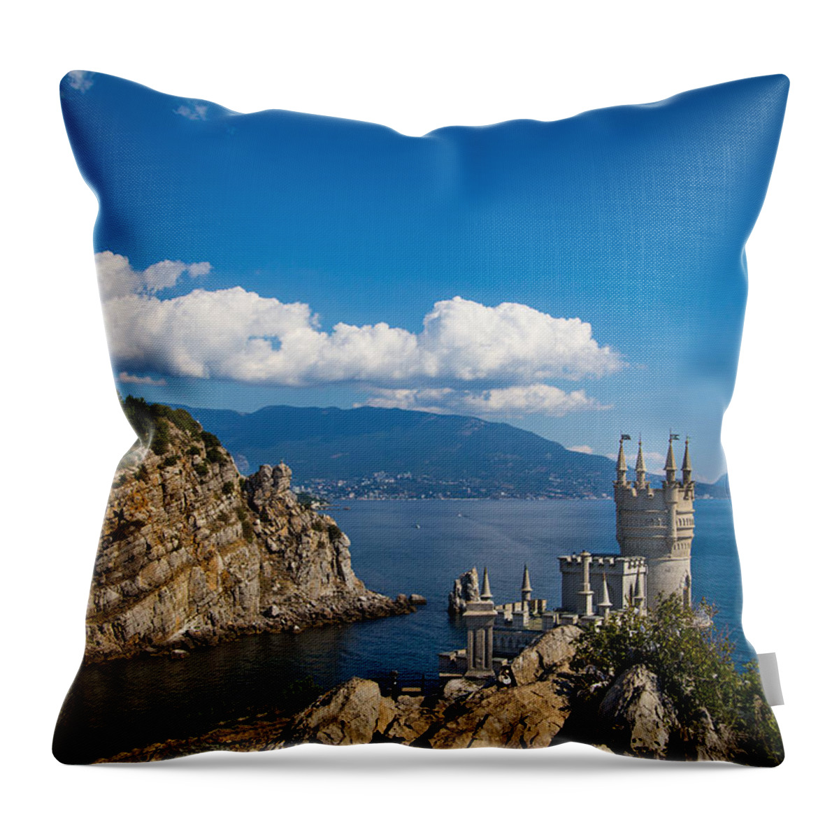 Russian Artists New Wave Throw Pillow featuring the photograph Castle Swallow Nest. Yalta. Crimea by Natalia Otrakovskaia