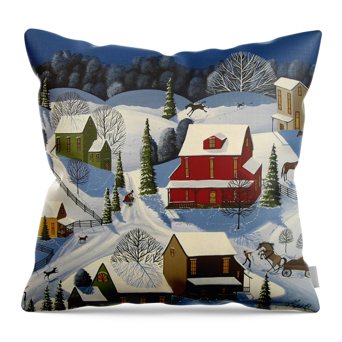 Folk Art Throw Pillow featuring the painting Cat And Mouse by Debbie Criswell