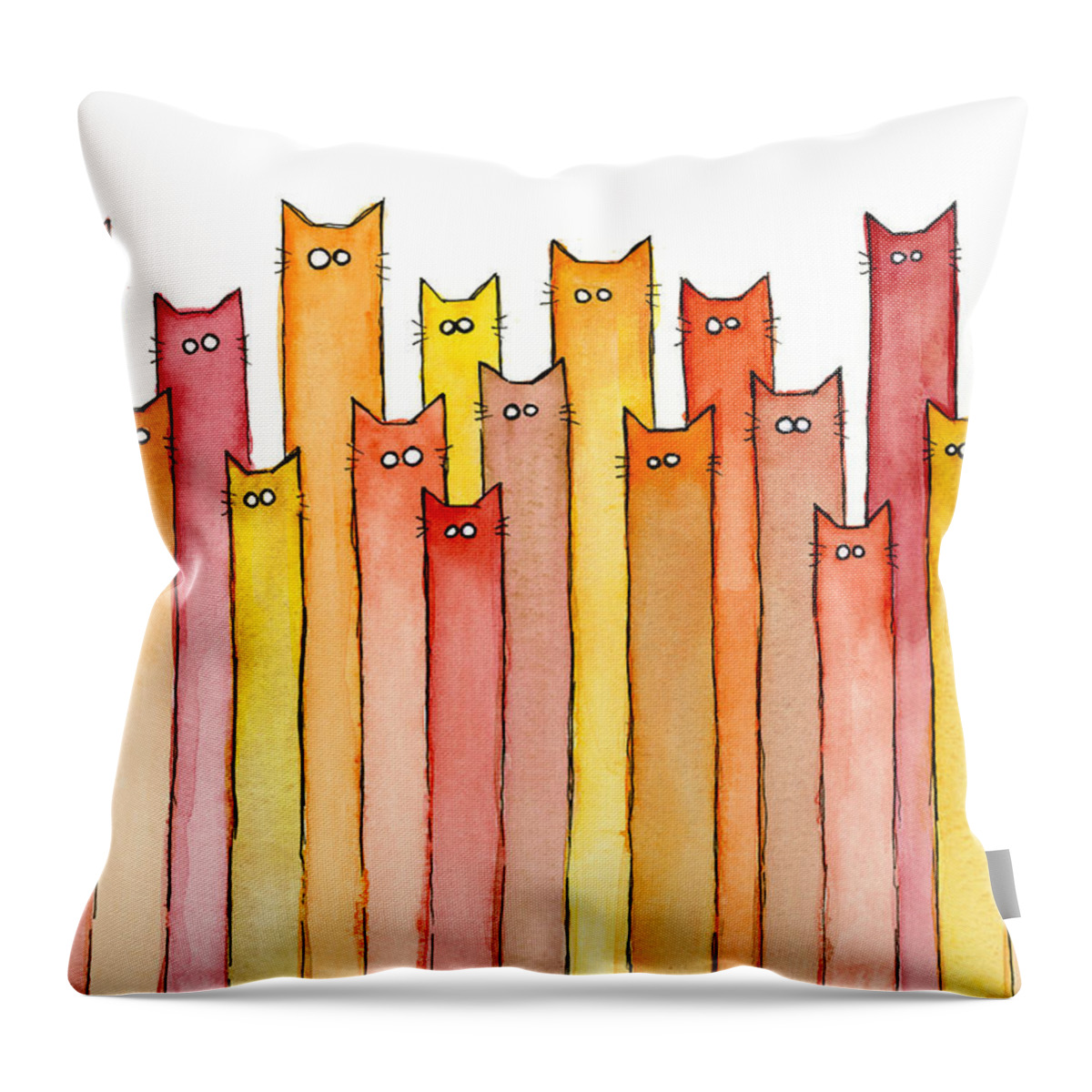 Watercolor Throw Pillow featuring the painting Cats Autumn Colors by Olga Shvartsur