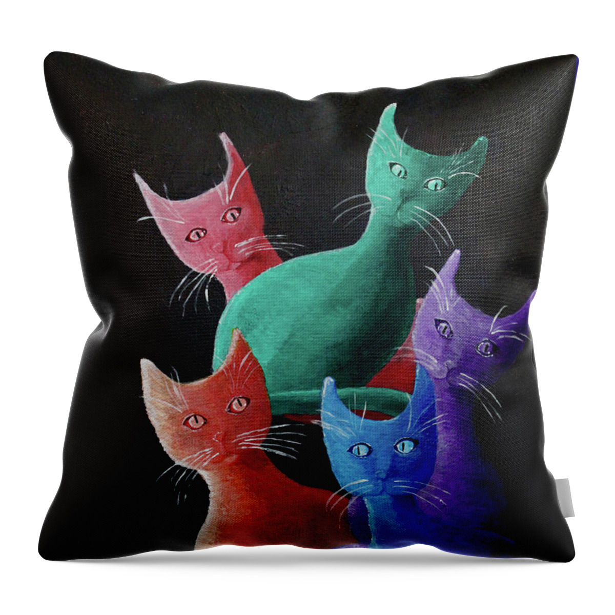 Cats Throw Pillow featuring the painting Catz Catz Catz by April Burton