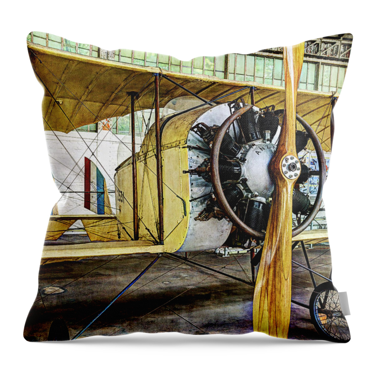 Caudron G3 Throw Pillow featuring the photograph Caudron G3 Propeller and Cockpit - Vintage by Weston Westmoreland