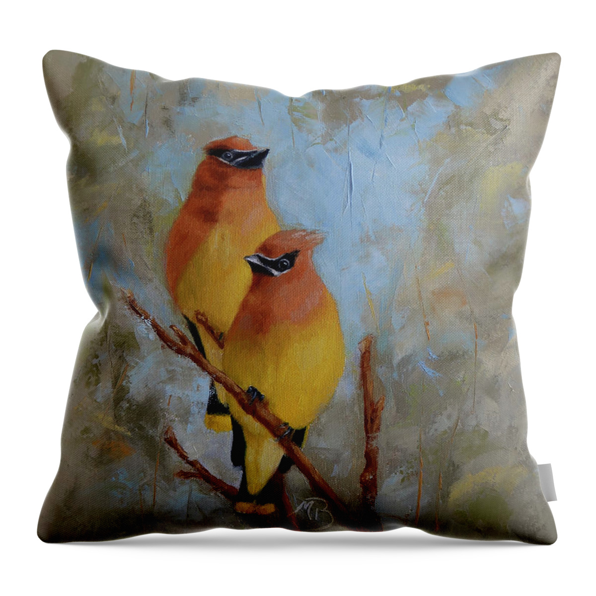 Wildlife Art Throw Pillow featuring the painting Cedar Waxwings by Monica Burnette