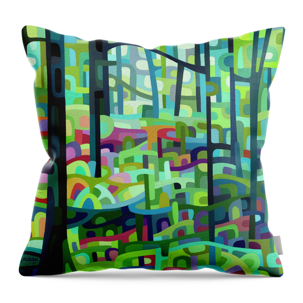 Green Forest Throw Pillow featuring the painting Celdaon Morning by Mandy Budan