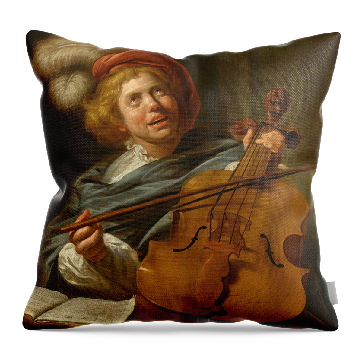 Judith Leyster And Studio Throw Pillow featuring the painting Cello Player by Judith Leyster and Studio