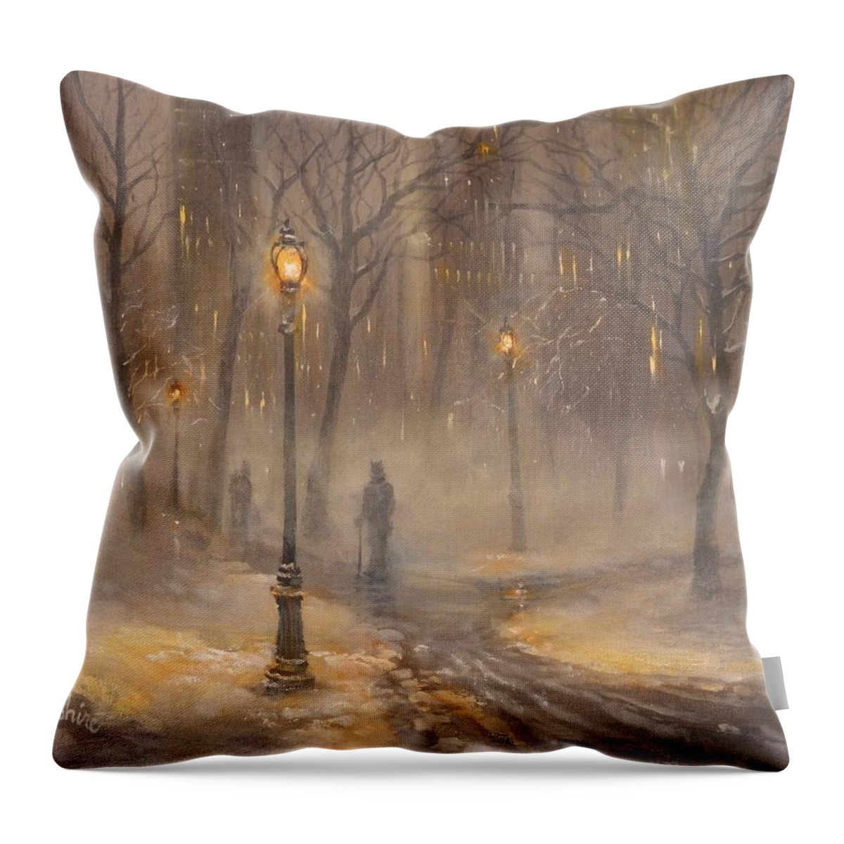 New York Throw Pillow featuring the painting Central Park After Dark by Tom Shropshire
