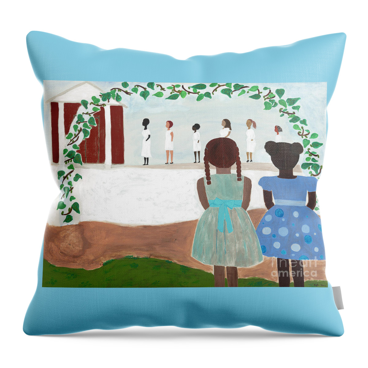 African American Throw Pillow featuring the painting Ceremony in Sisterhood by Kafia Haile