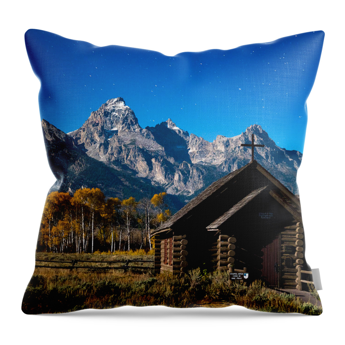 Tetons Throw Pillow featuring the photograph Chapel of Transfiguration by Darren White
