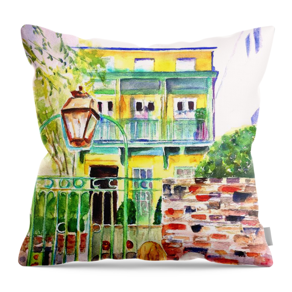 Charleston Throw Pillow featuring the painting Charleston South Carolina Single House by Carlin Blahnik CarlinArtWatercolor