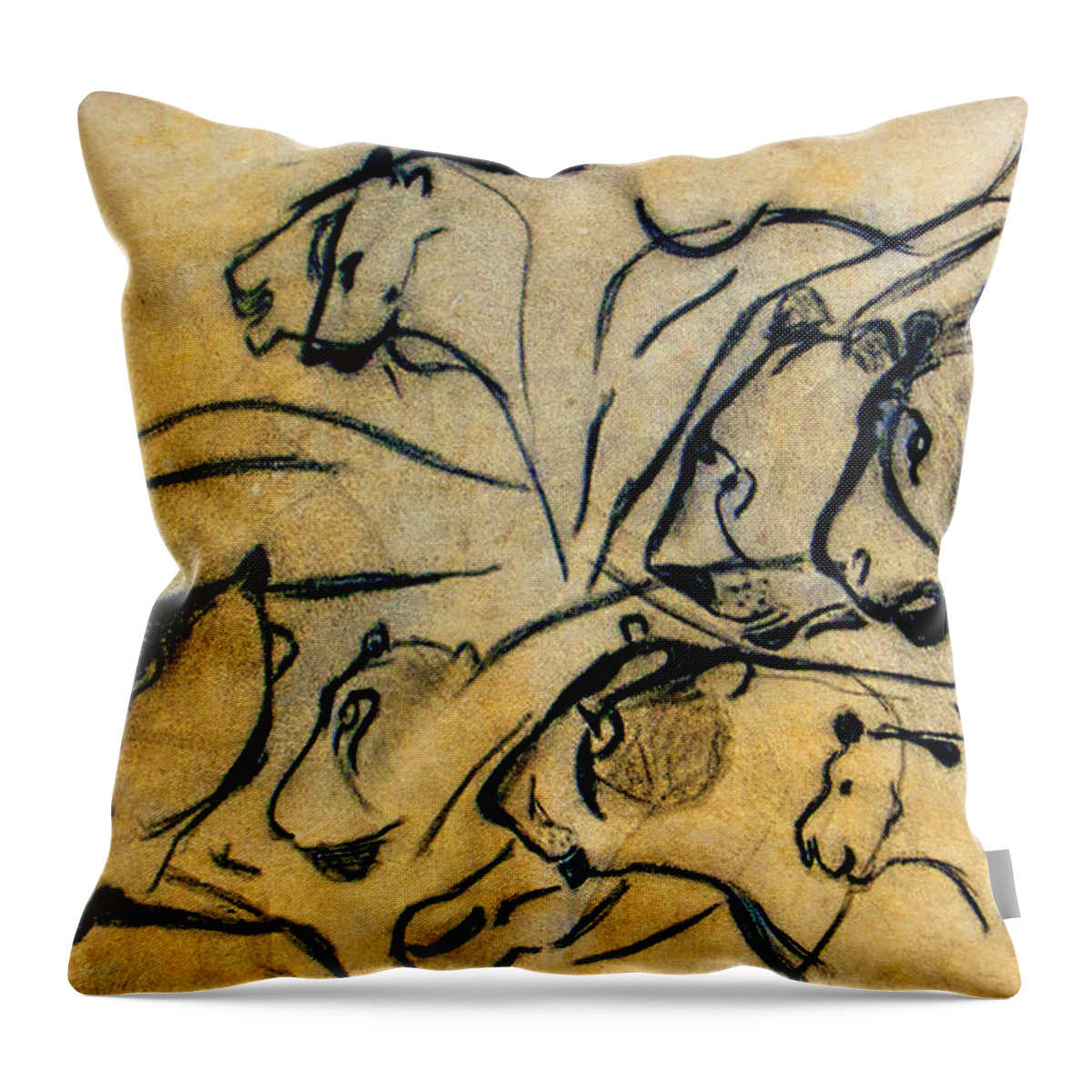 Chauvet Cave Lions Throw Pillow featuring the photograph chauvet cave lions Clear by Weston Westmoreland