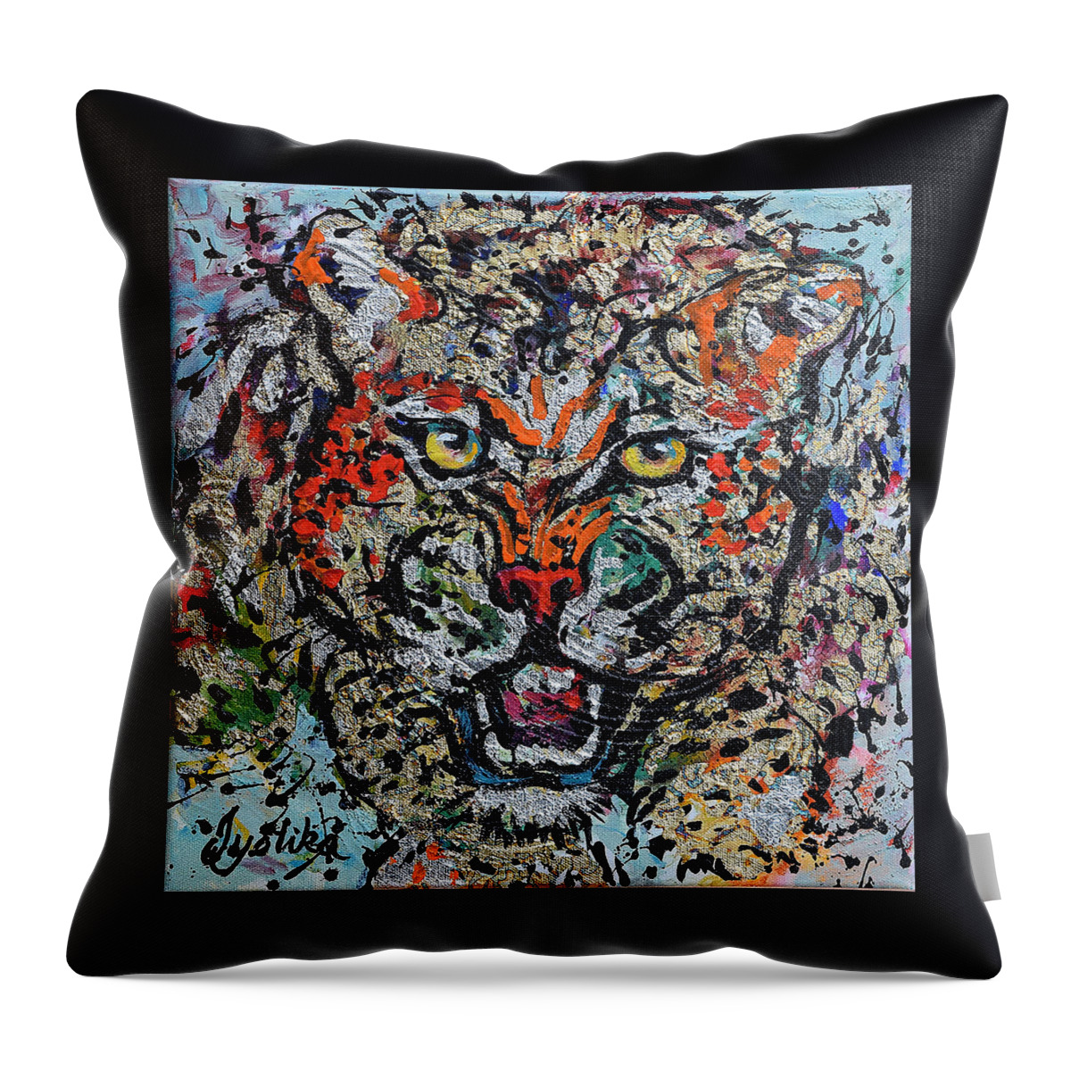 Cheetah Throw Pillow featuring the painting Cheetah Attack by Jyotika Shroff