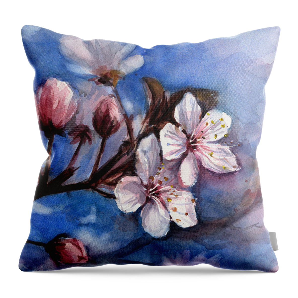 Spring Throw Pillow featuring the painting Cherry Blossoms by Olga Shvartsur
