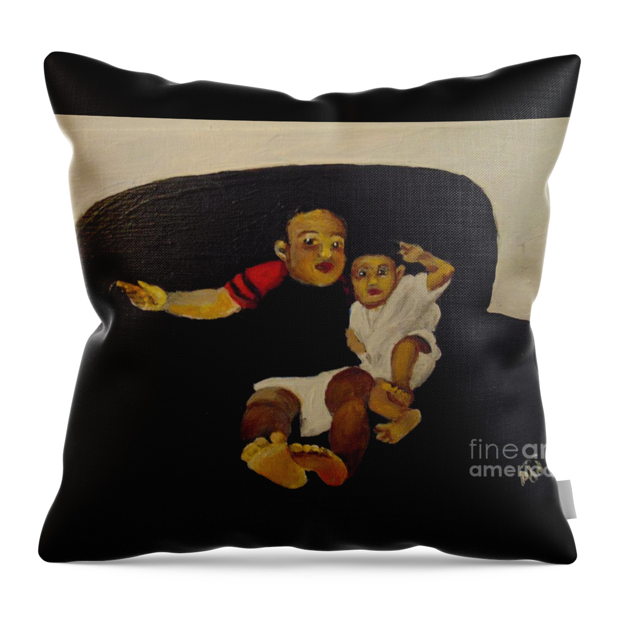 Babies Throw Pillow featuring the painting Cherubs by Saundra Johnson