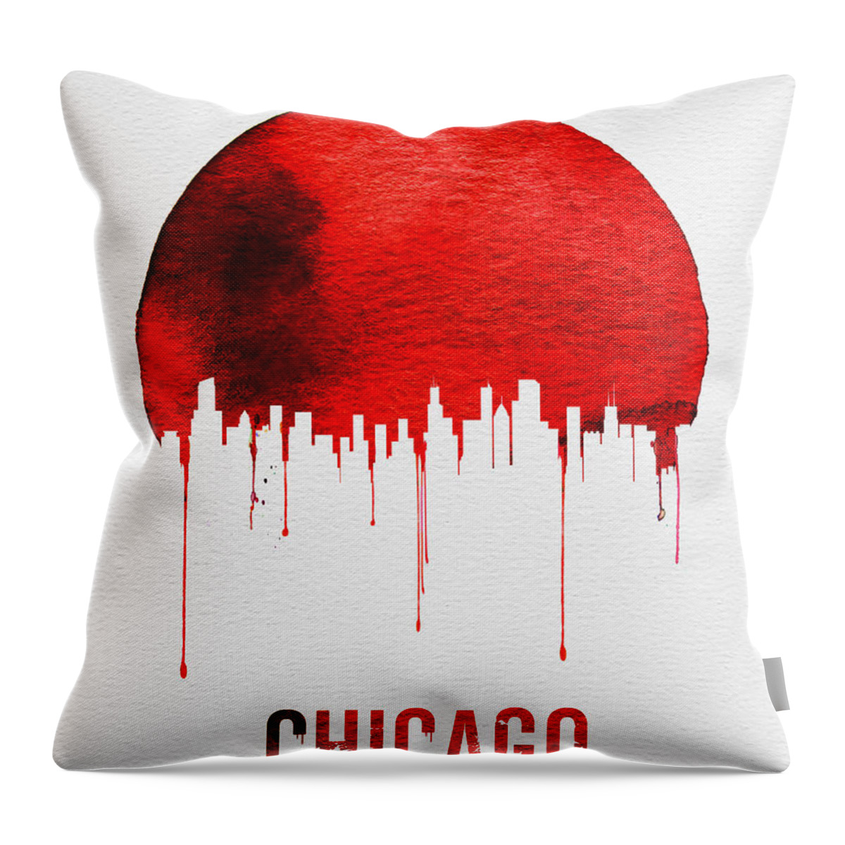 Chicago Throw Pillow featuring the painting Chicago Skyline Red by Naxart Studio