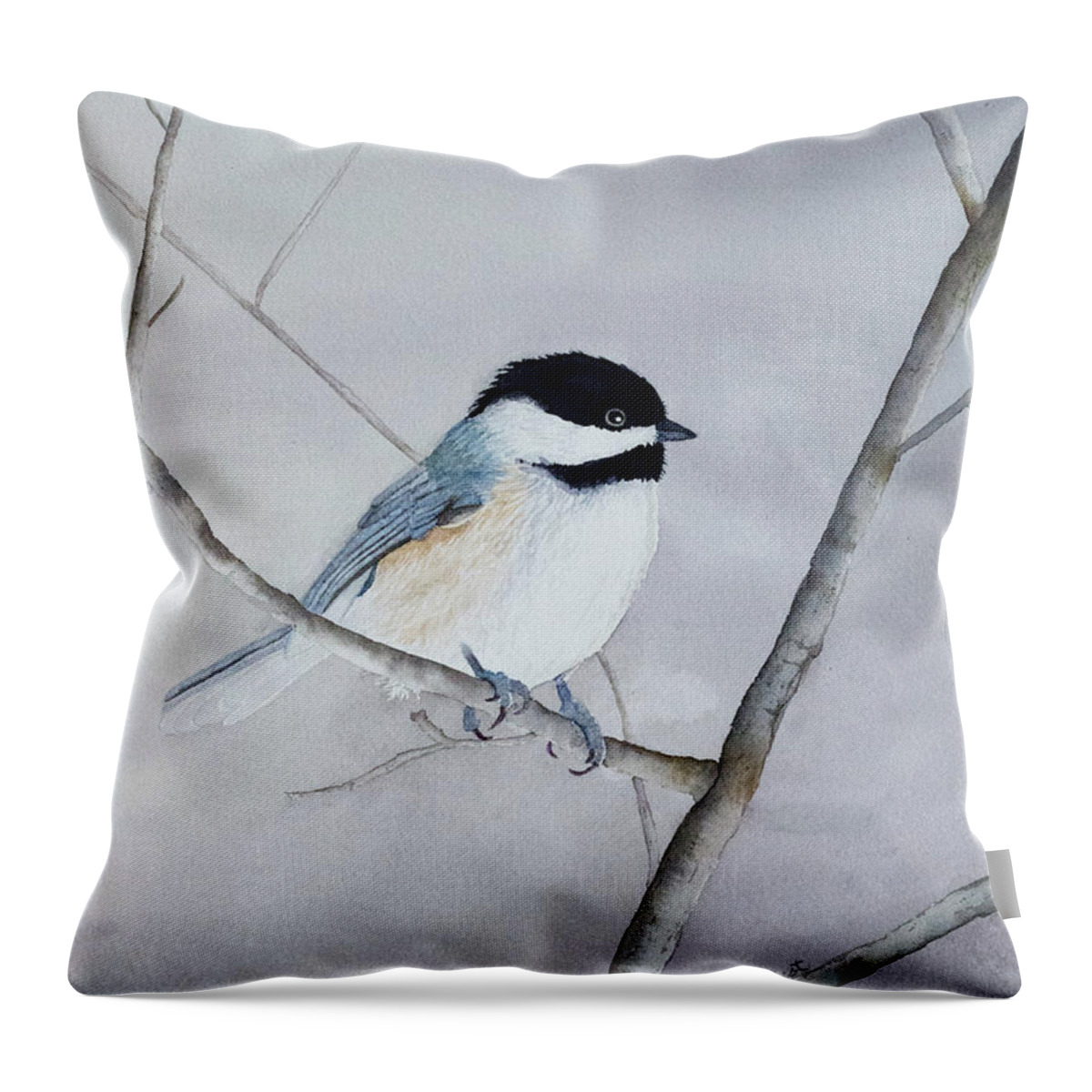 Chickadee Throw Pillow featuring the painting Chickadee II by Laurel Best