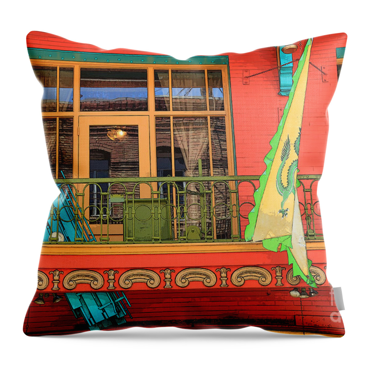 Red Throw Pillow featuring the photograph Chinatown Balcony by Jeanette French