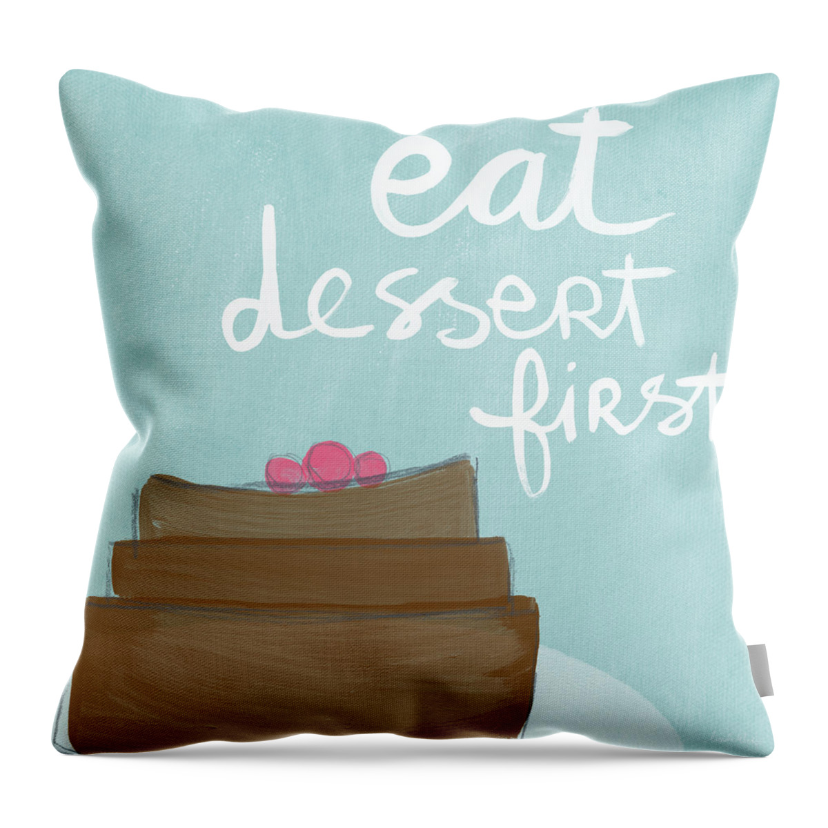 Dessert Throw Pillow featuring the painting Chocolate Cake Dessert First- Art by Linda Woods by Linda Woods