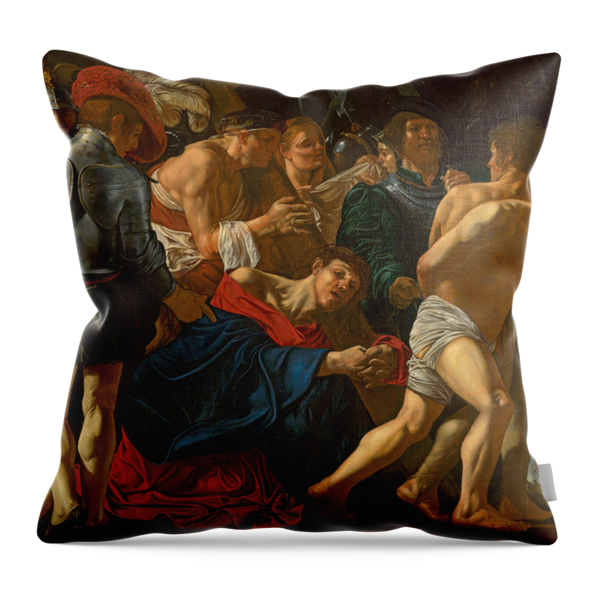 Cecco Del Caravaggio Throw Pillow featuring the painting Christ carrying the Cross by Cecco del Caravaggio