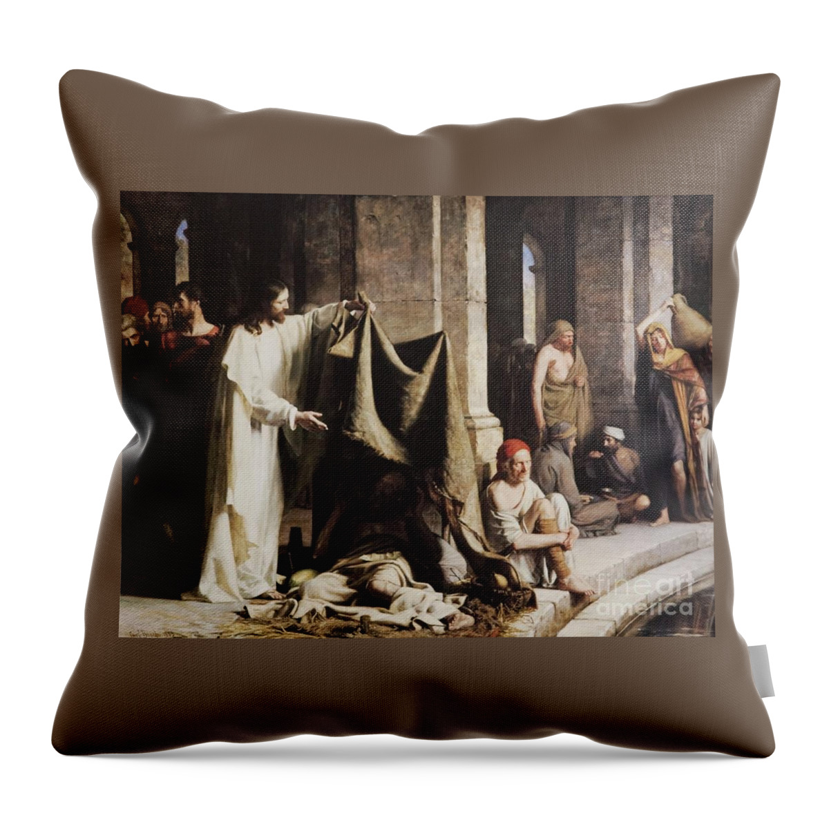 Carl Heinrich Bloch Throw Pillow featuring the painting Christ Healing The Sick At The Pool Of Bethesda by Carl Heinrich Bloch