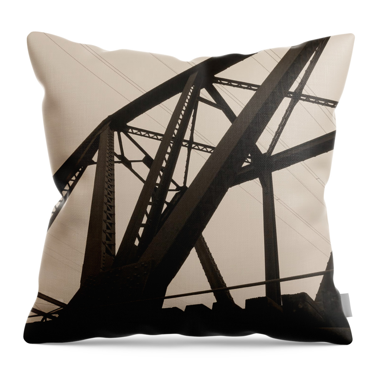 De Throw Pillow featuring the photograph Christina River Bridge #30054 by Raymond Magnani