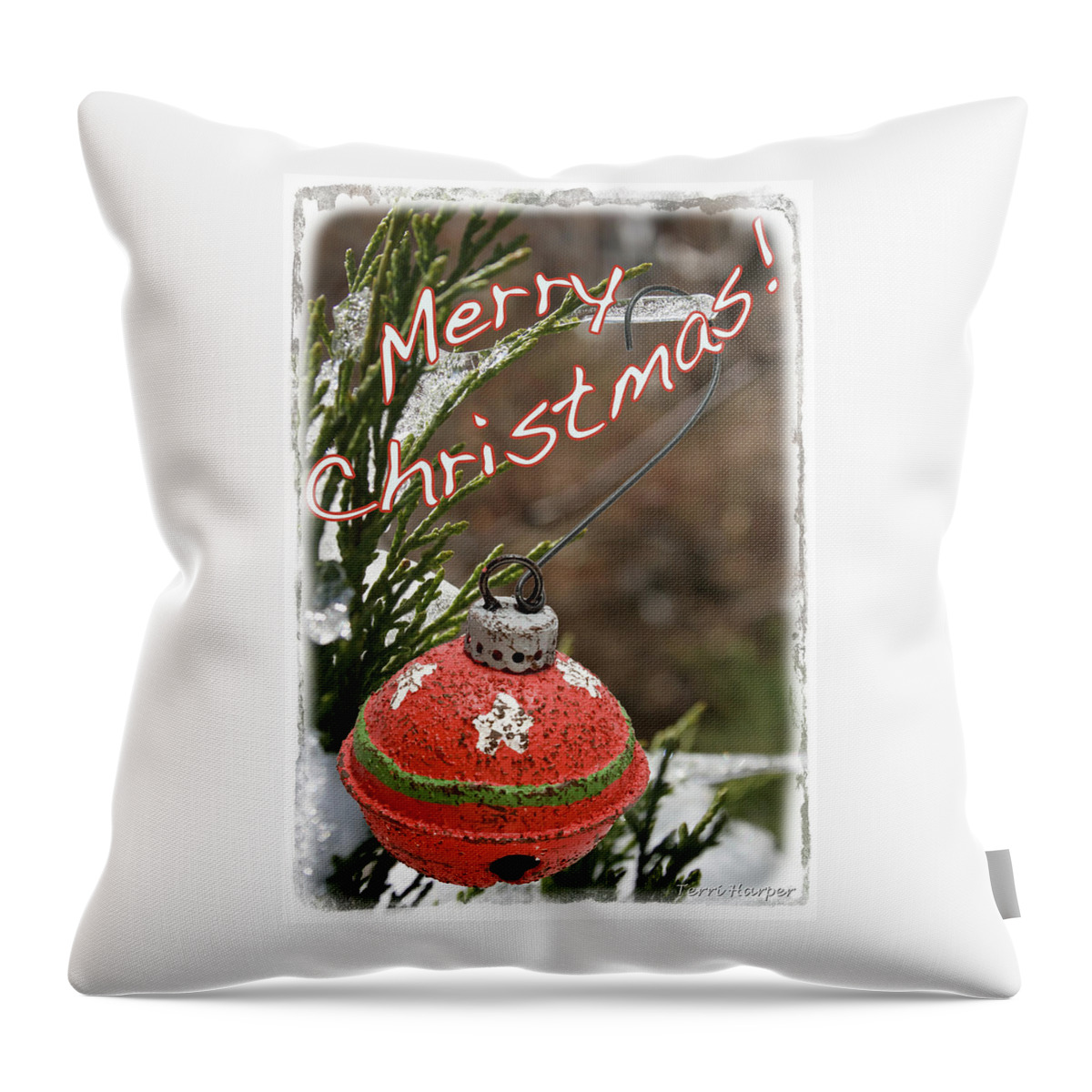 Christmas Ornament Throw Pillow featuring the photograph Christmas Bell Ornament by Terri Harper