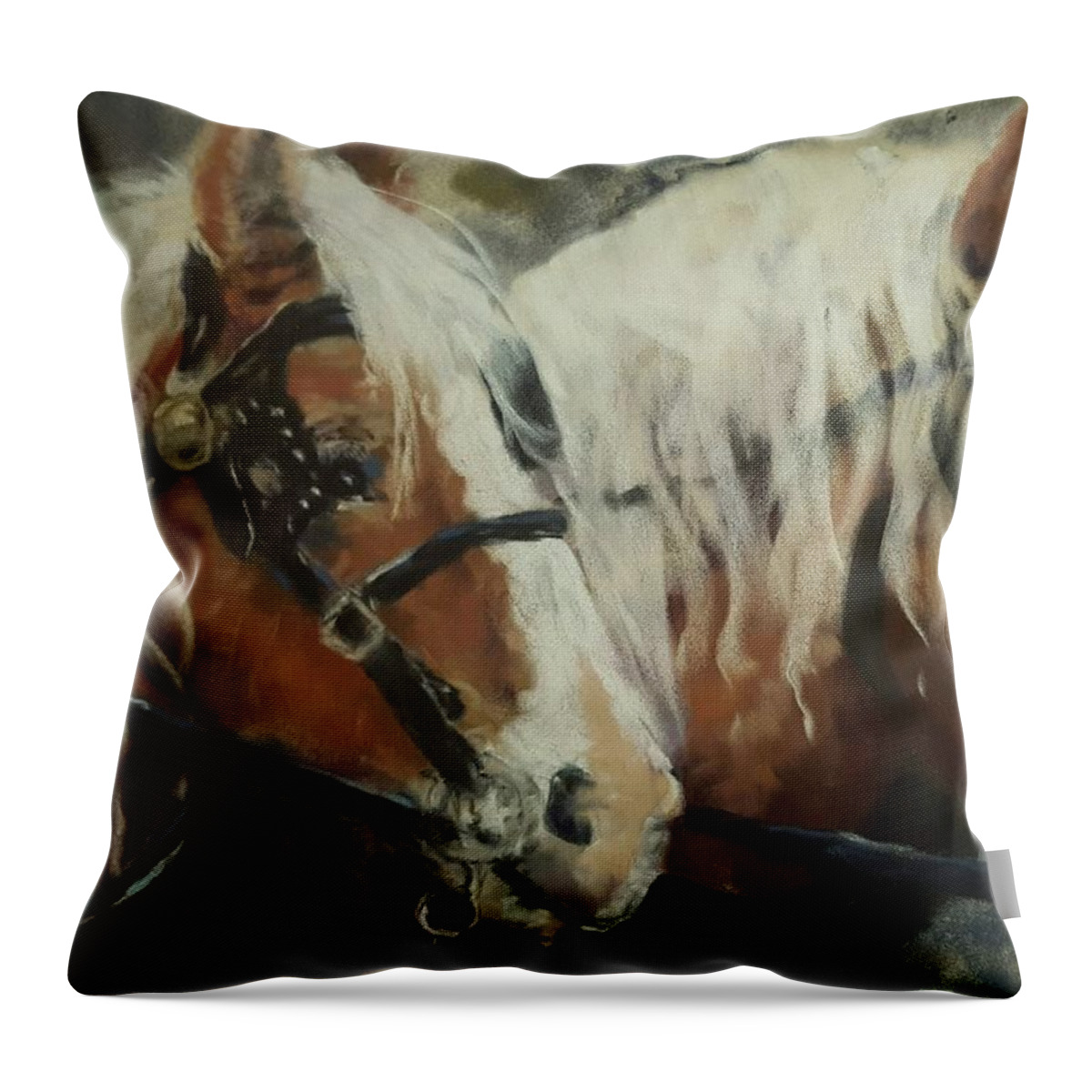 Pastel Throw Pillow featuring the pastel Christmas Haflingers by Jim Fronapfel