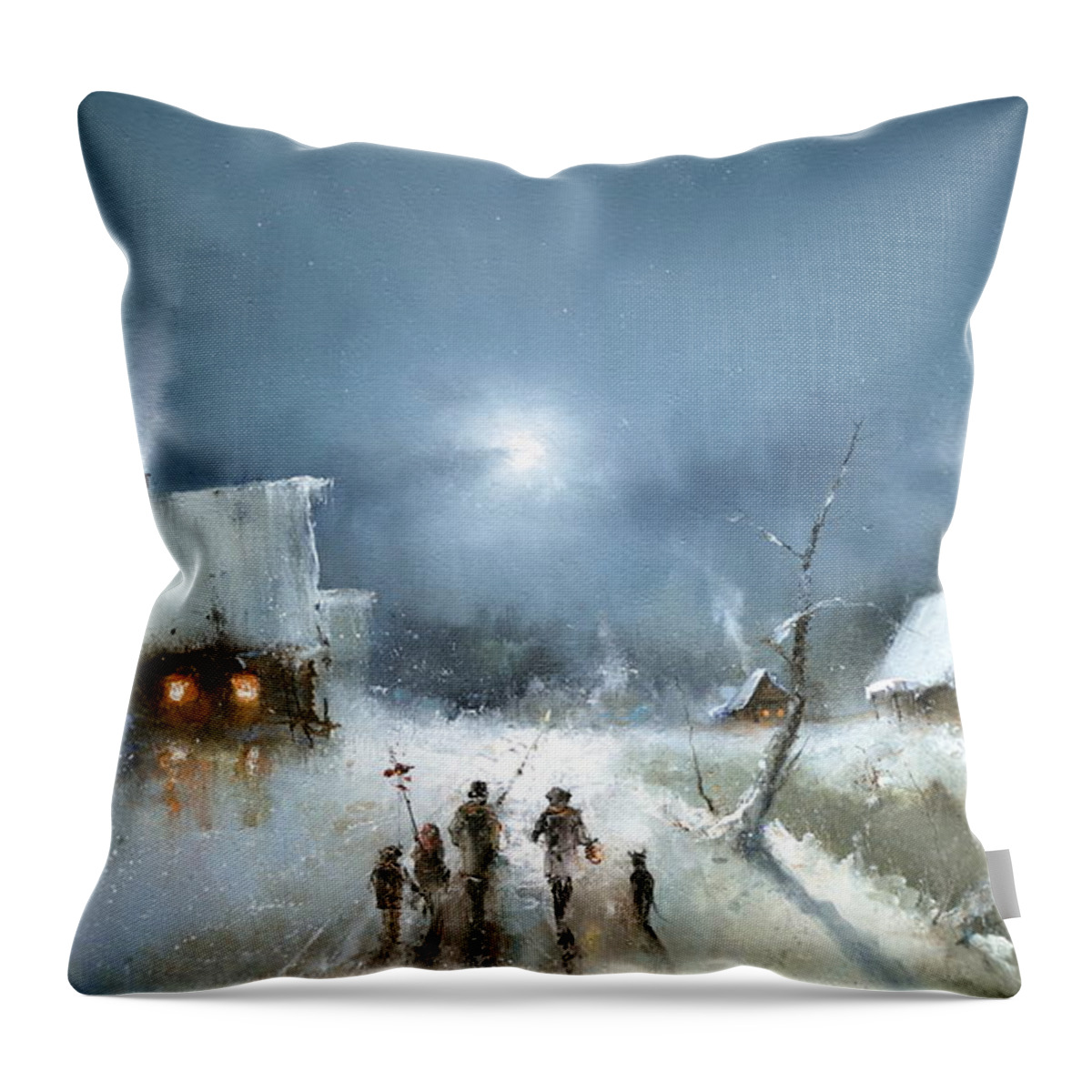 Russian Artists New Wave Throw Pillow featuring the painting Christmas Night by Igor Medvedev