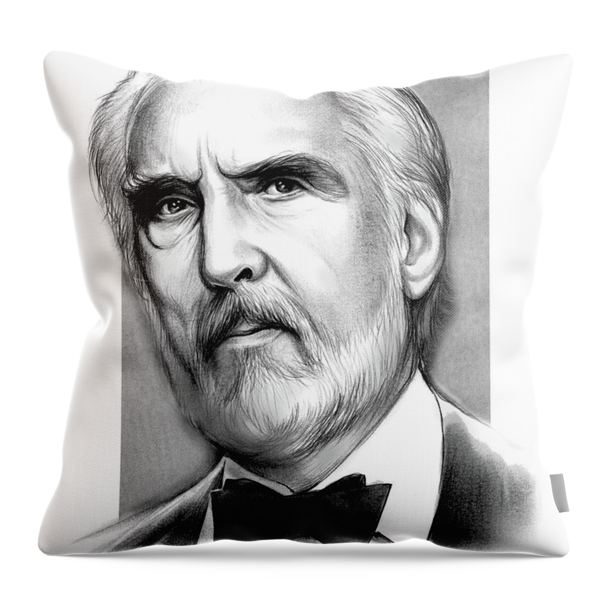 Christopher Lee Throw Pillow featuring the drawing Christopher Lee by Greg Joens